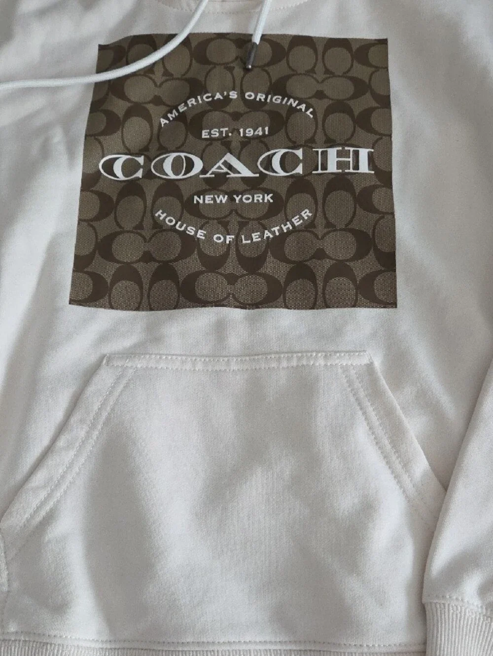Coach Cream Crewneck Hoodie with Signature Logo Patch